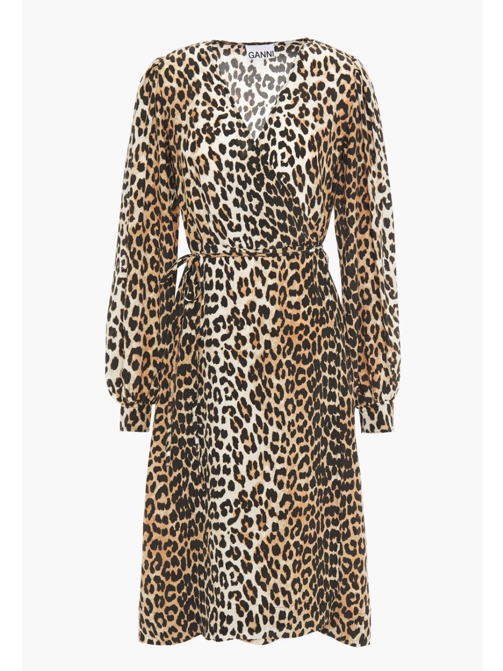 Ganni Leopard Print Long Sleeve Wrap Dress